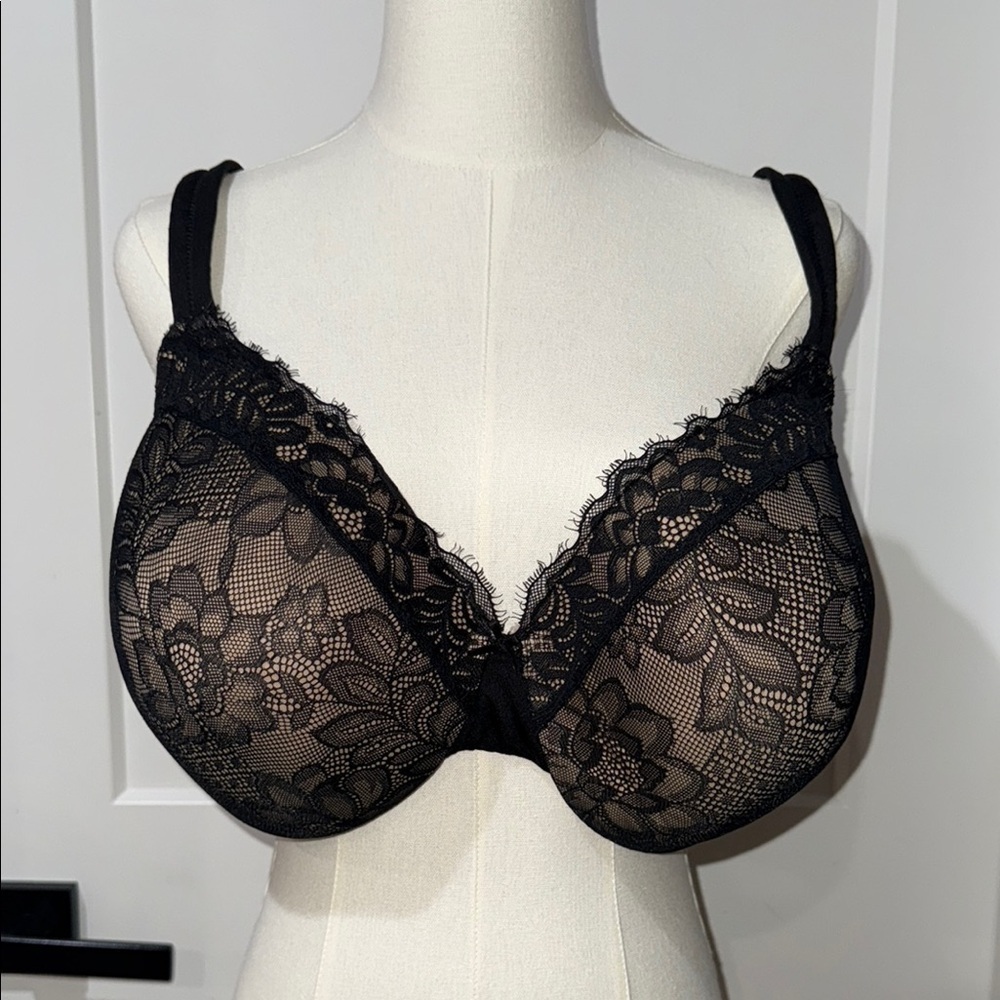 Cacique Women’s Black Lace Bra Underwire Support Size 44DD